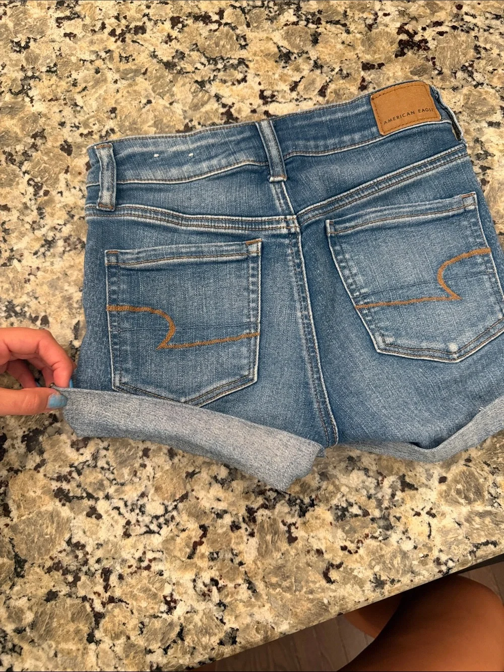 American Eagle Outfitters Light Blue Distressed Rolled-Hem Jean Shorts